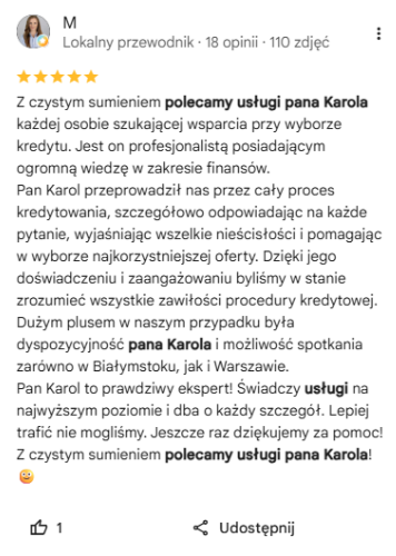 Opinia klienta w Google