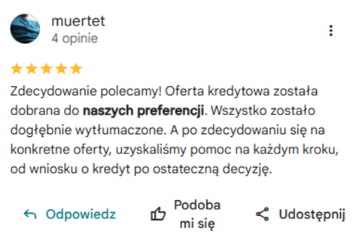 Opinia klienta w Google