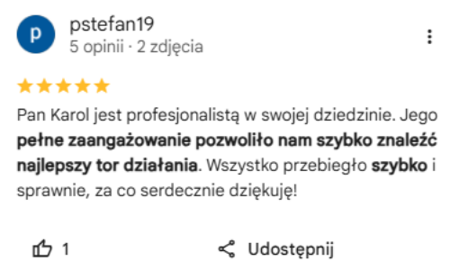 Opinia klienta w Google